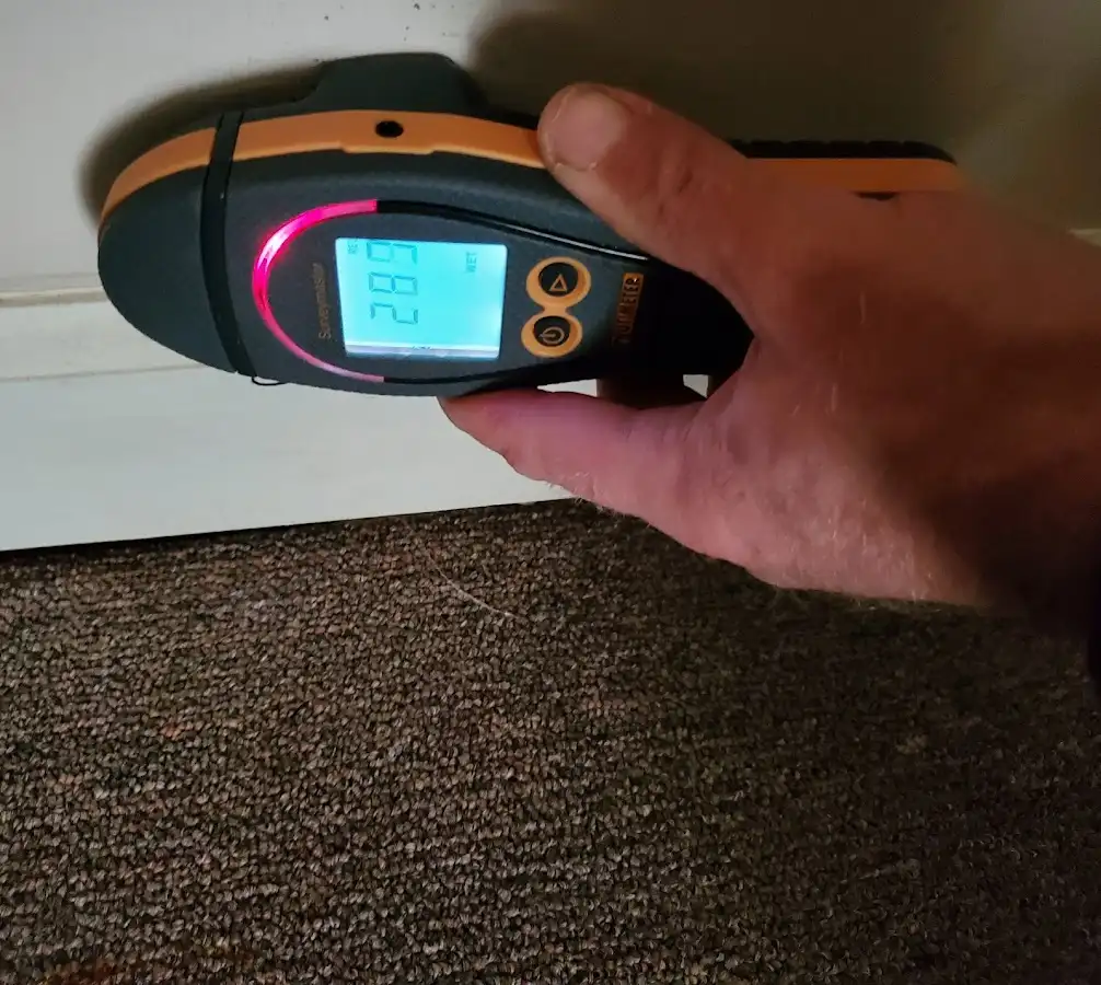 Moisture detection at baseboard during Storm Damage Restoration in Findlay